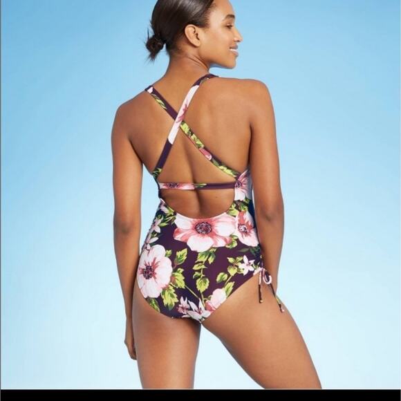 Kona Sol One piece Floral Swim Suit Padded Cups Strappy Back Size XL - Picture 2 of 10